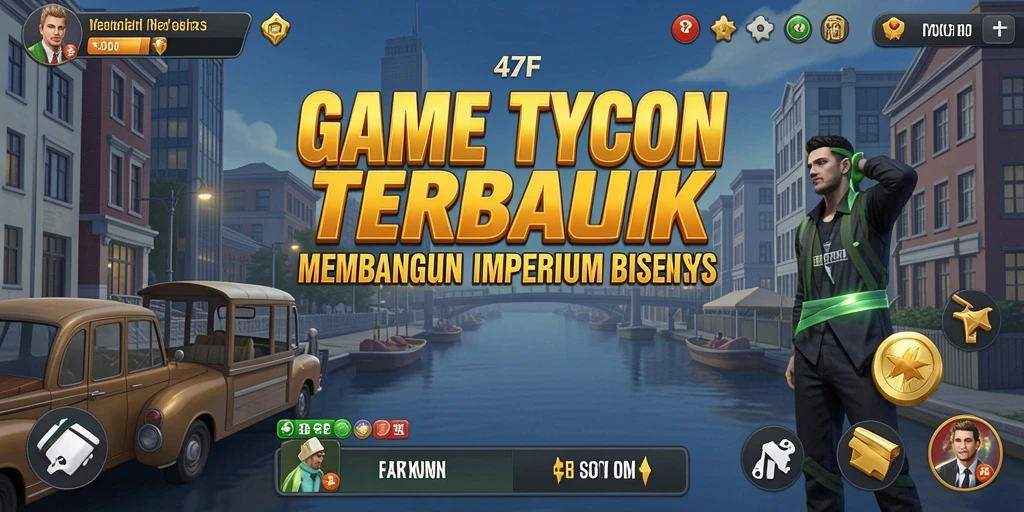 Tampilan gameplay yang menarik dalam 47F dengan berbagai bisnis untuk dikelola.