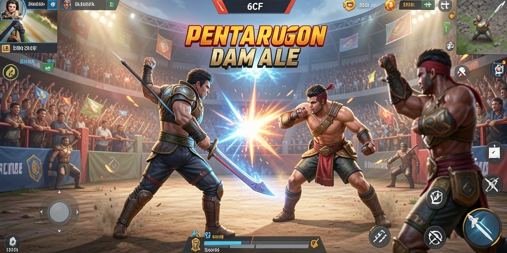 Screenshot gameplay 6CF menampilkan pertarungan intens di arena Battle Royale.