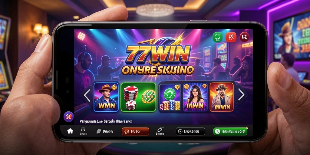 Screenshot gameplay Live Casino 77WIN menampilkan dealer langsung dan meja permainan.