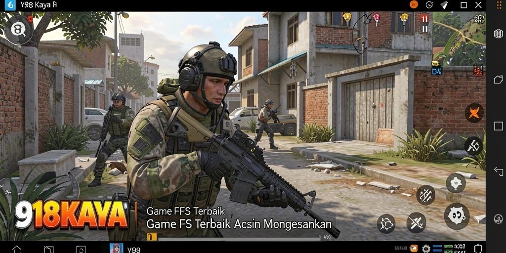 Screenshot gameplay <strong>918KAYA</strong> dengan aksi tembak-menembak intens.