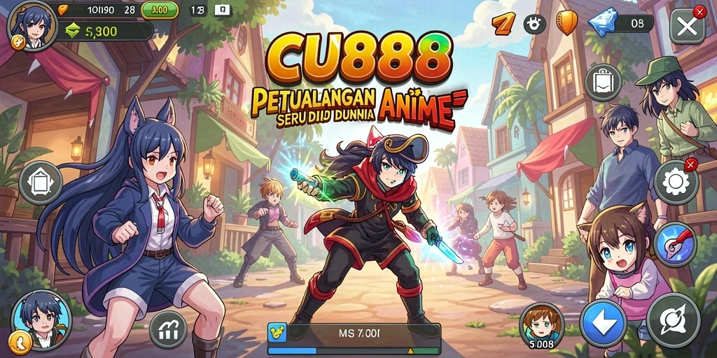 Tampilan gameplay CU888 dengan karakter anime yang penuh warna.