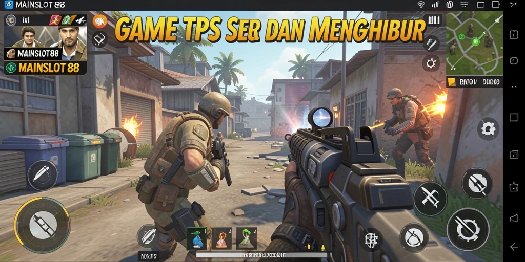 Screenshot MAINSLOT88 menampilkan aksi tembak-menembak yang mendebarkan.
