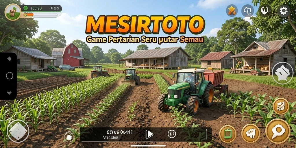 Screenshot gameplay MESIRTOTO yang menampilkan ladang indah dan aktivitas bertani.