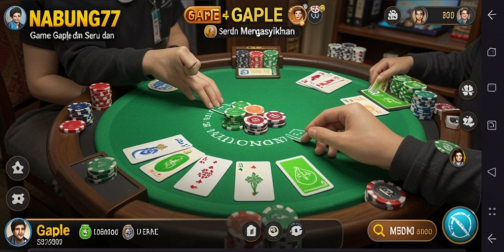 Screenshot gameplay NABUNG77 yang menampilkan suasana seru bermain Gaple.