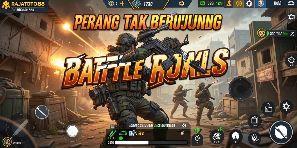 Tangkapan layar gameplay RAJATOTO88 dengan intensitas pertarungan Battle Royale.